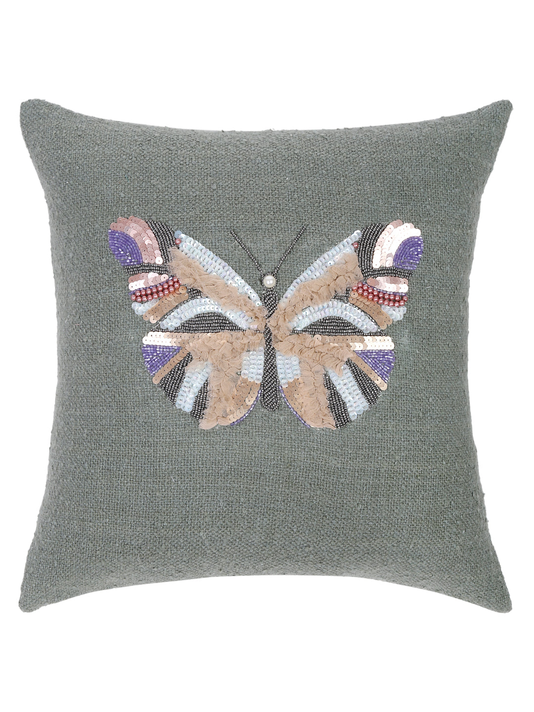 Green Color Cotton Hand Work Cushion Cover Set of 2 (18x18 Inch)