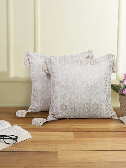 Cotton Ivory Cushion Cover Set of 2 (20x20 Inch)