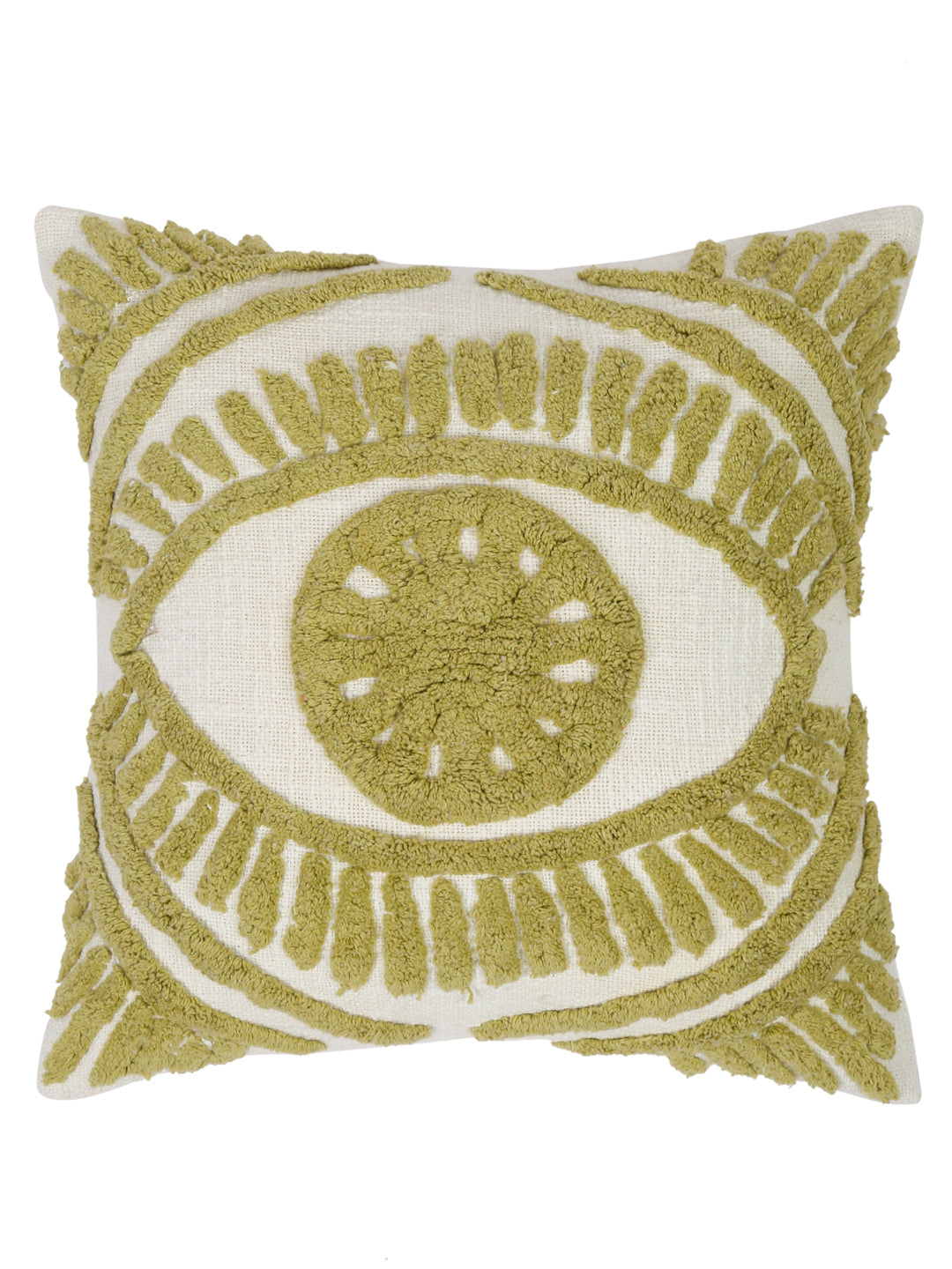 100% Cotton Tufted Olive Green Cushion Cover Set of 2 (18x18 Inch)