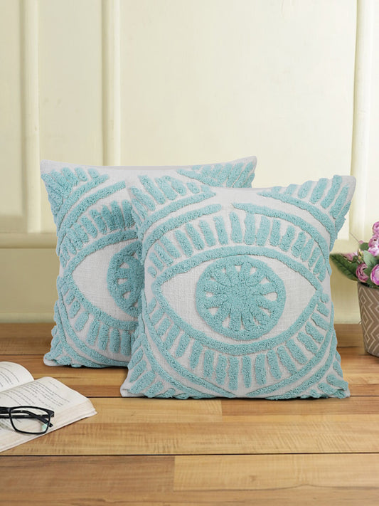 100% Cotton Tufted Beige Cushion Cover Set of 2 (18x18 Inch)