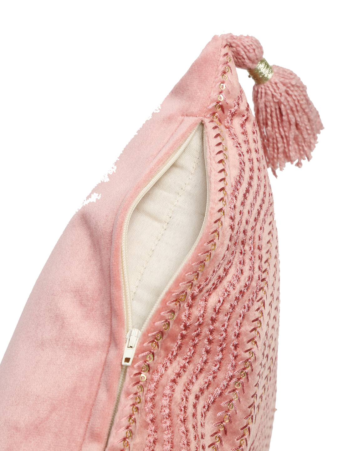 Pink Color Embroidered Cushion Cover Set of 2 (12x28 Inch)