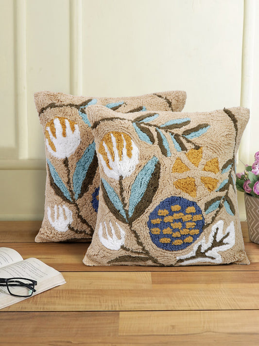 100% Cotton Tufted Multi Color Cushion Cover Set of 2 (18x18 Inch)