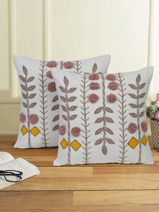 Eyda Embroidered Cotton Cushion Covers Set of 2-18x18 inch