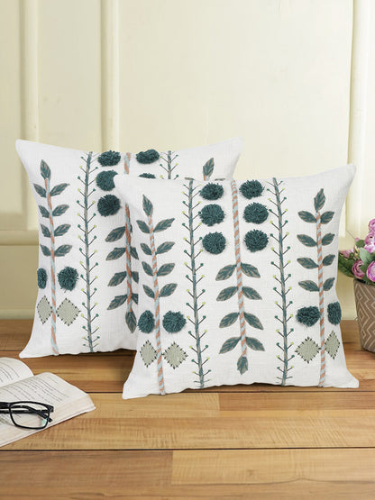 Eyda Embroidered Cotton Cushion Covers Set of 2-18x18 inch