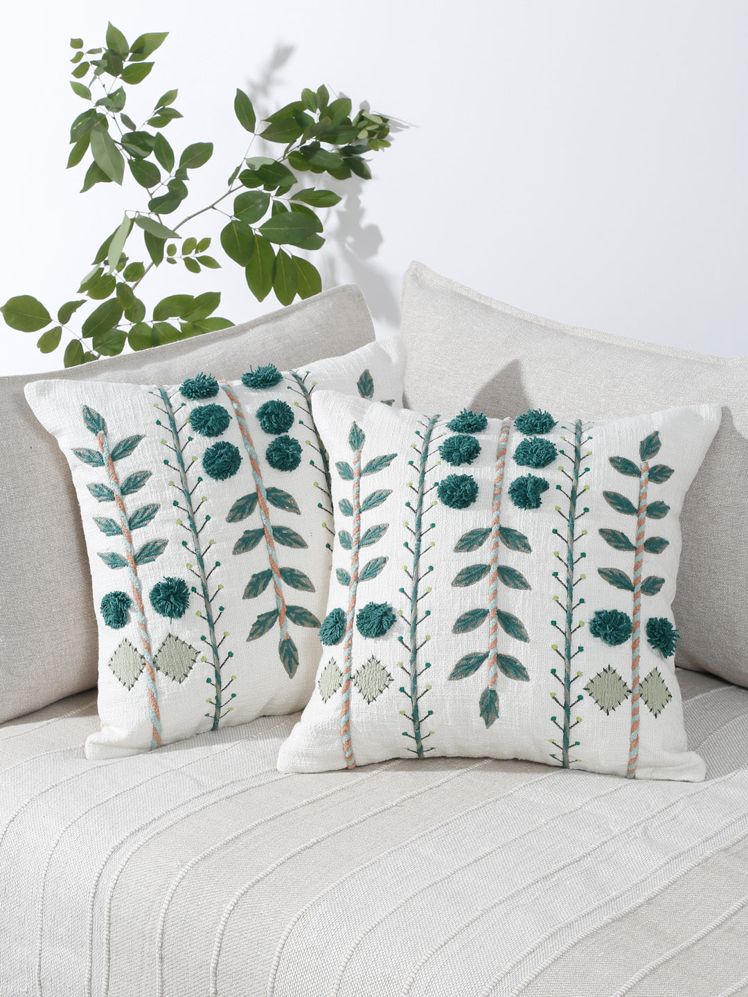 Eyda Embroidered Cotton Cushion Covers Set of 2-18x18 inch