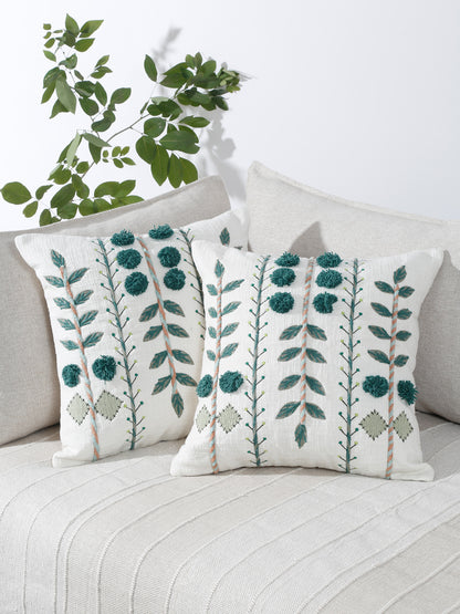 Eyda Embroidered Cotton Cushion Covers Set of 2-18x18 inch