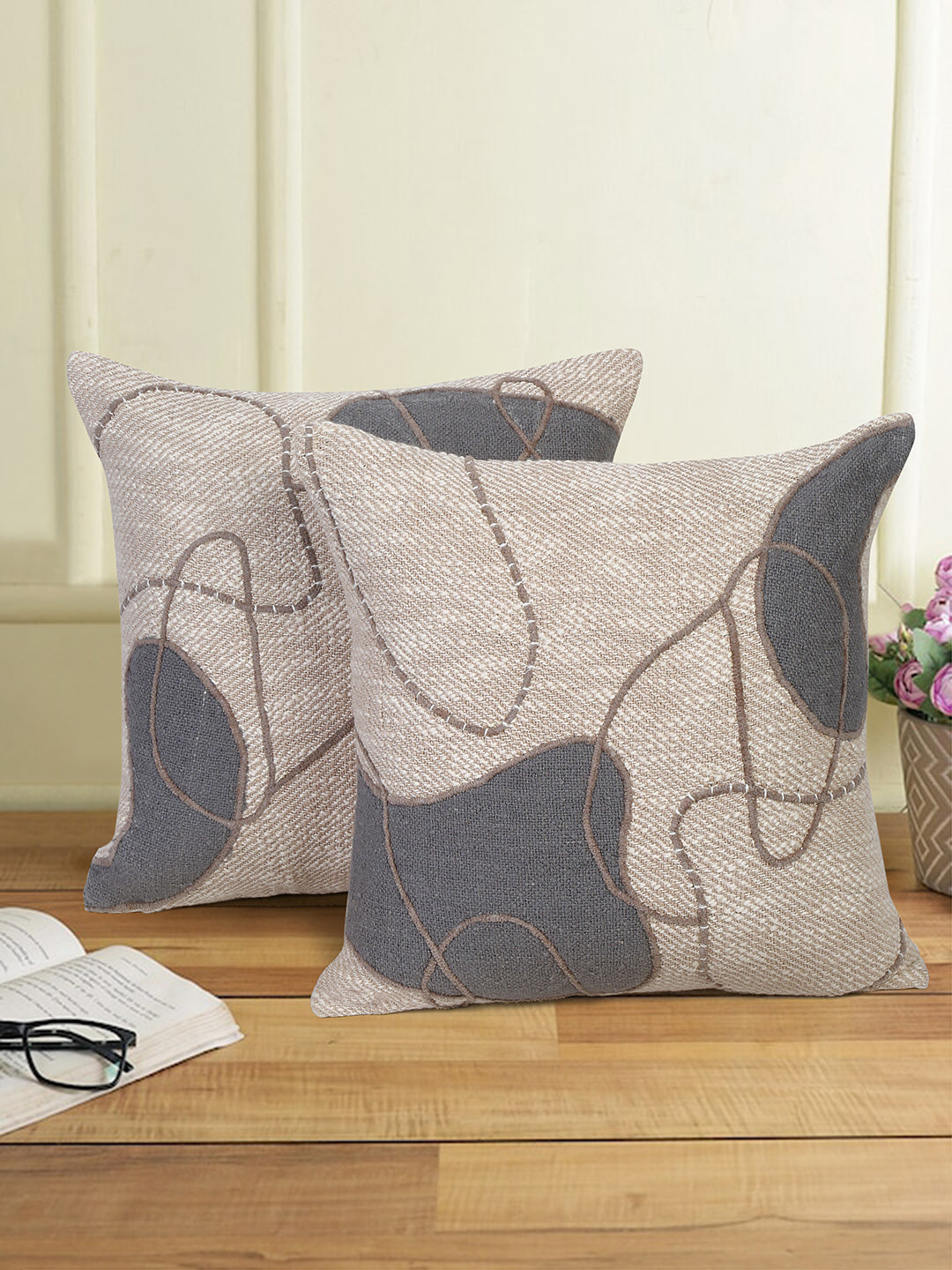 Eyda Embroidered Cotton Cushion Covers Set of 2-18x18 inch