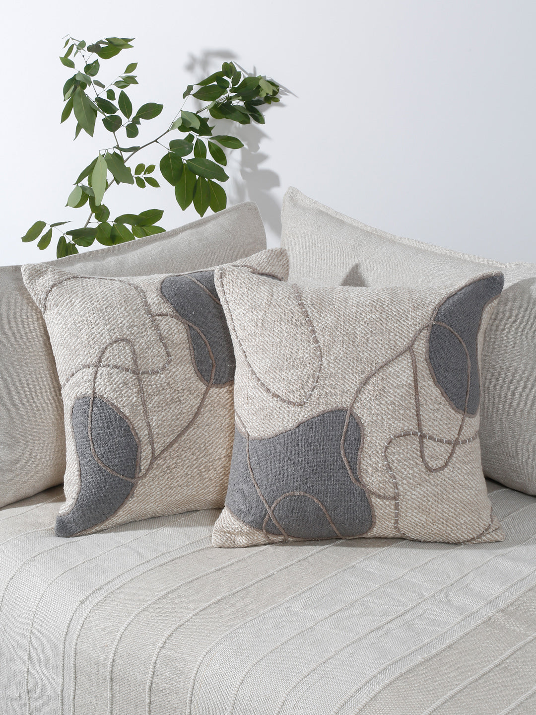 Eyda Embroidered Cotton Cushion Covers Set of 2-18x18 inch