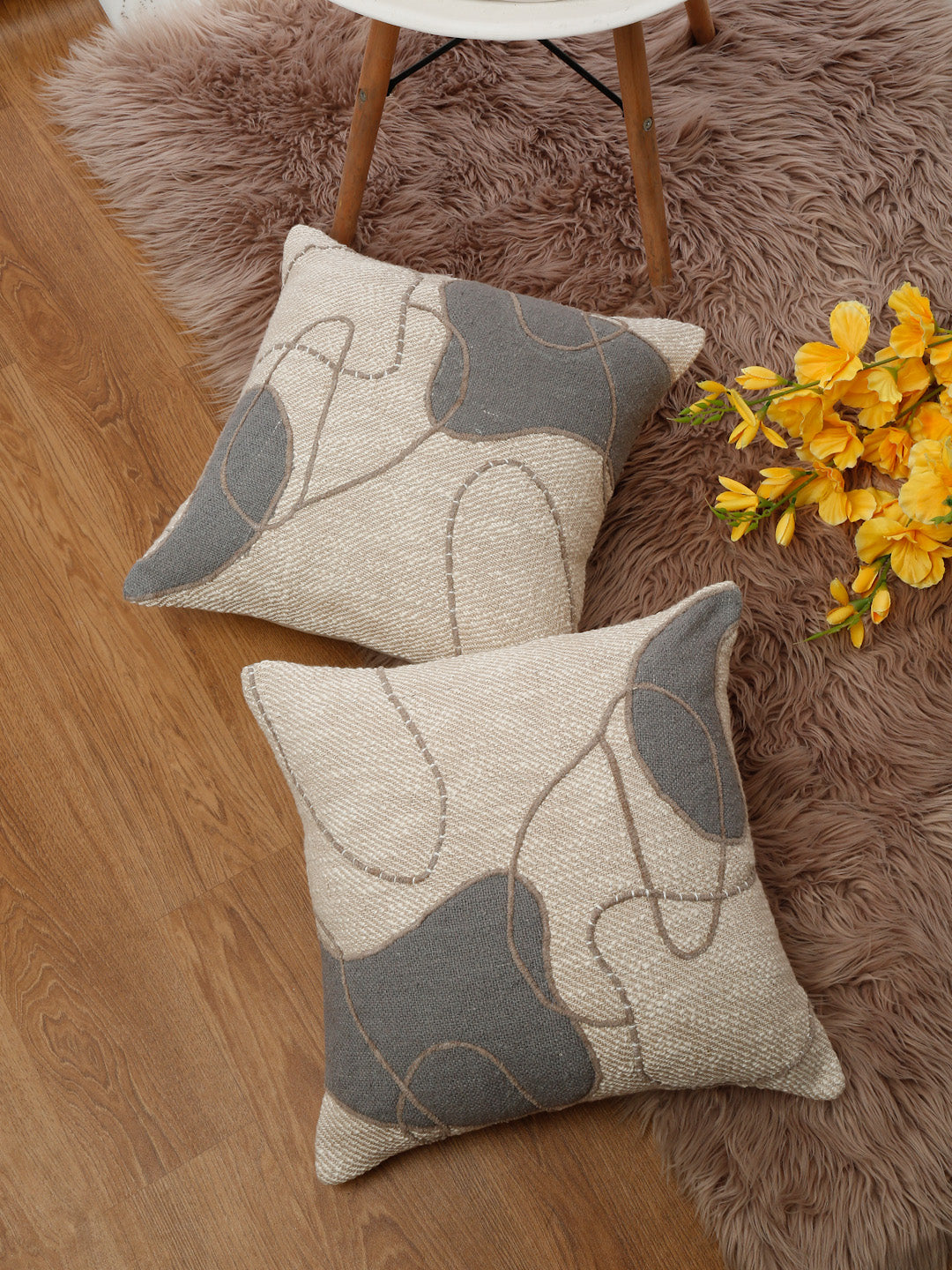 Eyda Embroidered Cotton Cushion Covers Set of 2-18x18 inch