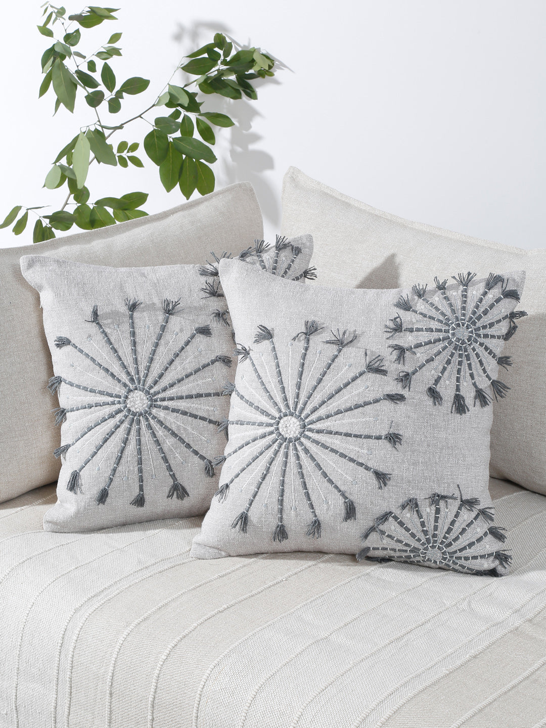 Eyda Embroidered Cotton Cushion Covers Set of 2-18x18 inch