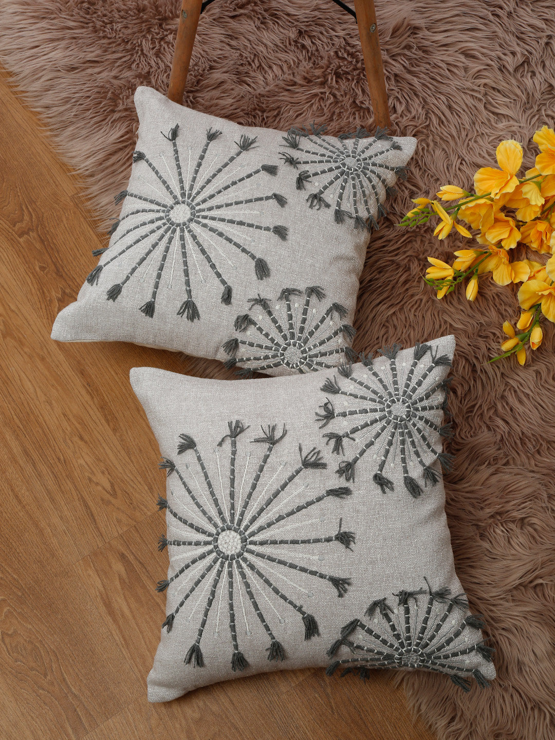 Eyda Embroidered Cotton Cushion Covers Set of 2-18x18 inch