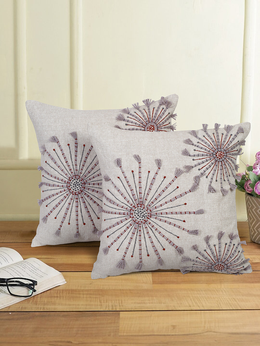 Eyda Embroidered Cotton Cushion Covers Set of 2-18x18 inch