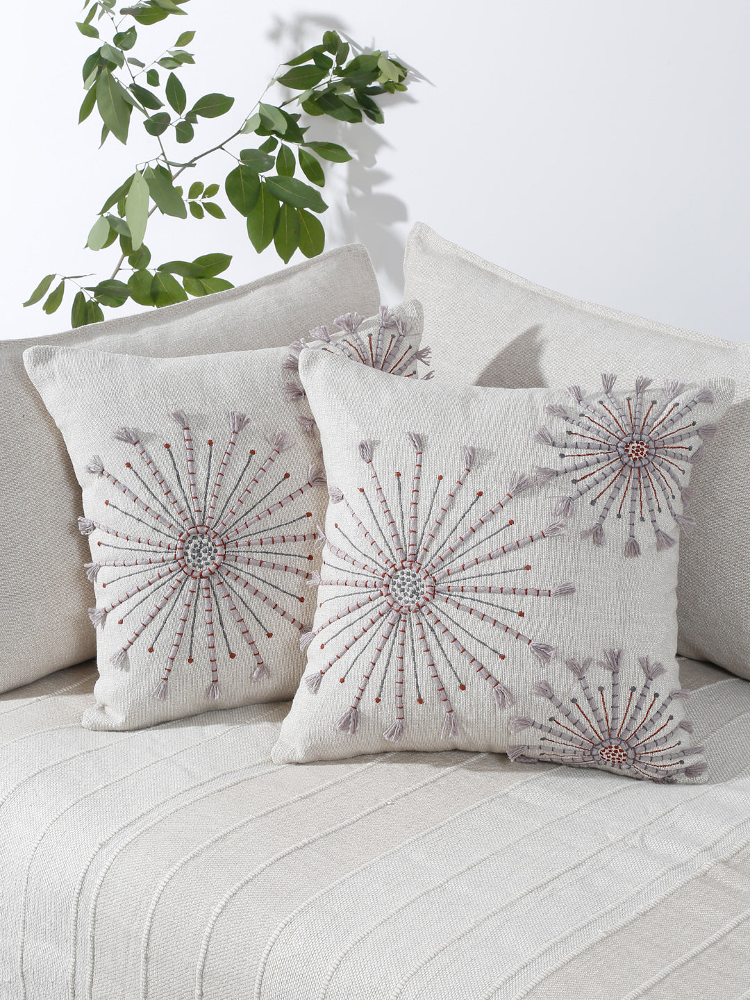 Eyda Embroidered Cotton Cushion Covers Set of 2-18x18 inch