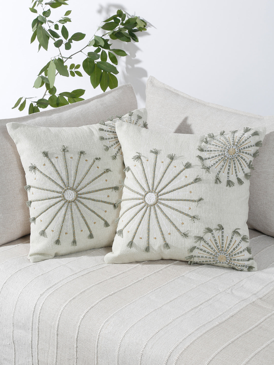 Eyda Embroidered Cotton Cushion Covers Set of 2-18x18 inch