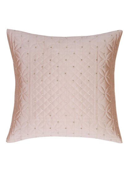 Eyda Peach Color Quilted Cushion Covers Set of 2 - 16x16 inch