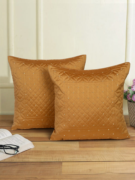 Eyda Mustard Color Quilted Cushion Covers Set of 2 - 16x16 inch