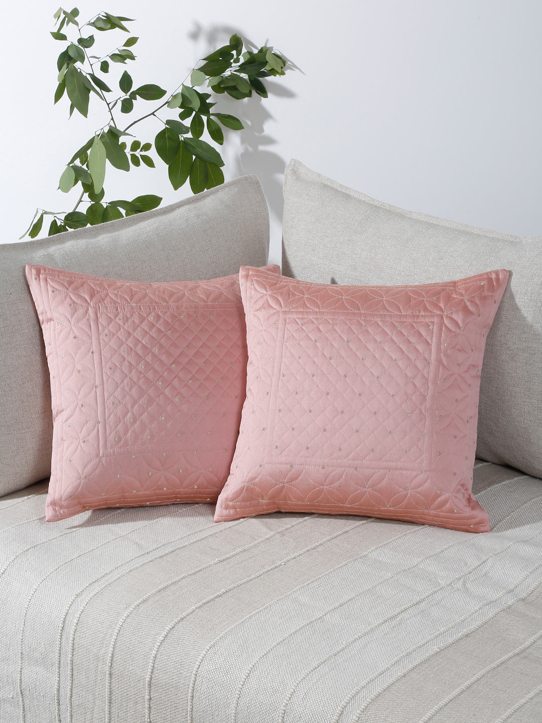 Eyda Pink Color Quilted Cushion Covers Set of 2 - 16x16 inch