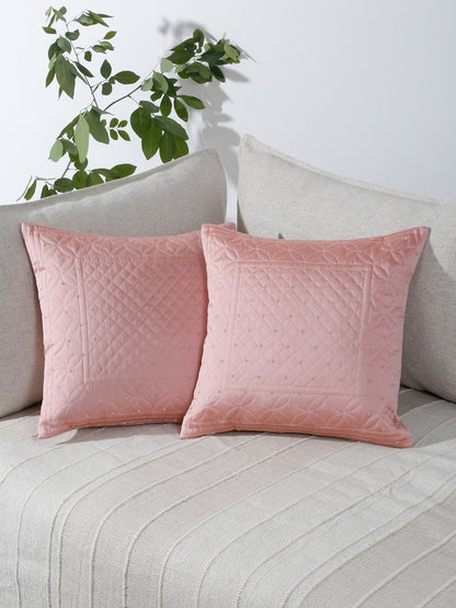 Eyda Pink Color Quilted Cushion Covers Set of 2 - 16x16 inch