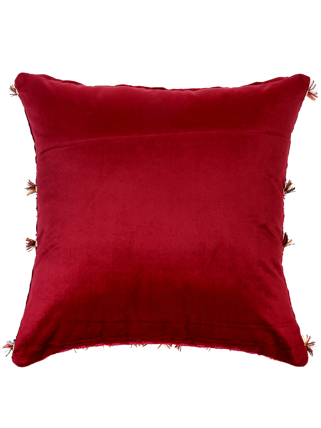 Eyda Red Color Embroidered Velvet Cushion Covers Set of 2 - 18x18 inch