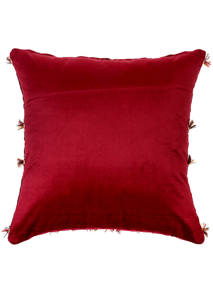 Eyda Red Color Embroidered Velvet Cushion Covers Set of 2 - 18x18 inch