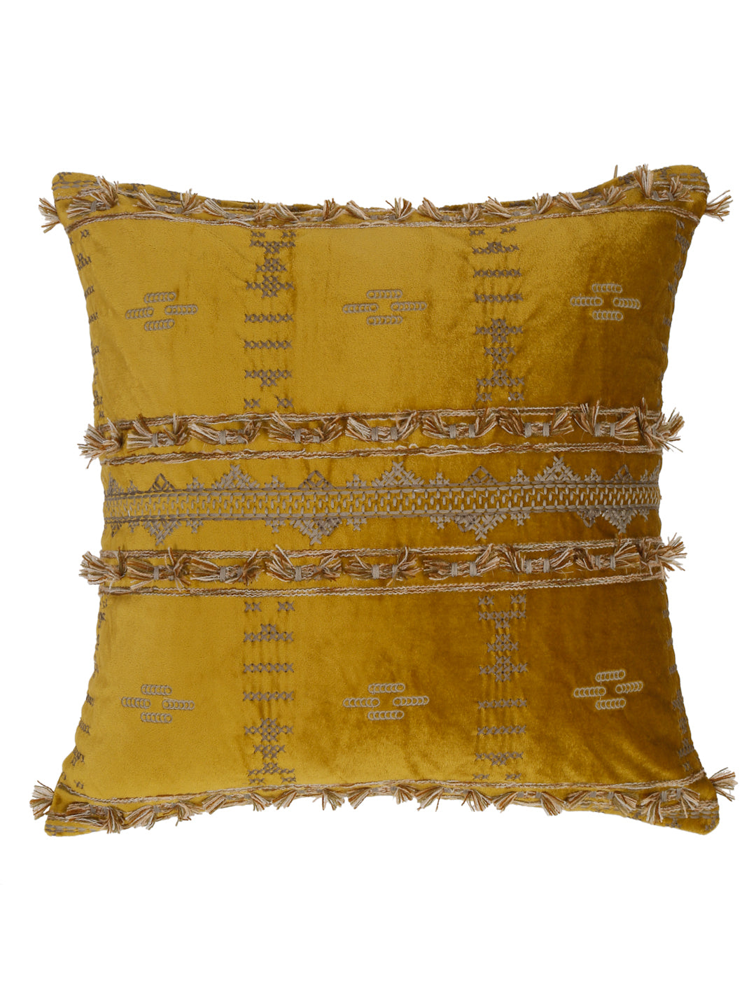 Eyda Yellow Color Embroidered Velvet Cushion Covers Set of 2 - 18x18 inch