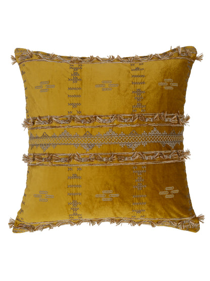 Eyda Yellow Color Embroidered Velvet Cushion Covers Set of 2 - 18x18 inch