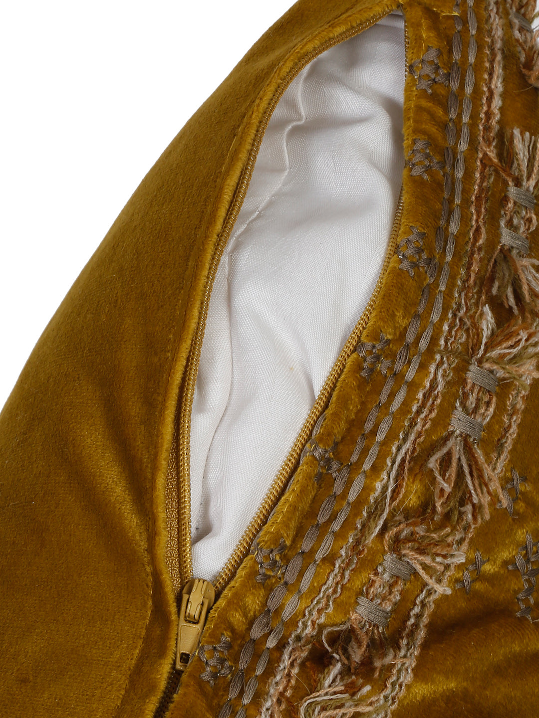 Eyda Yellow Color Embroidered Velvet Cushion Covers Set of 2 - 18x18 inch
