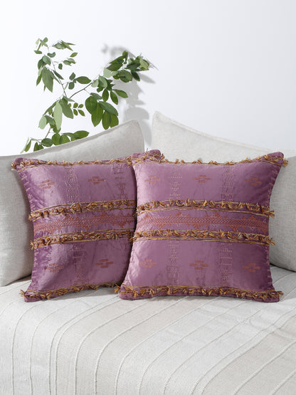 Eyda Purple Color Embroidered Velvet Cushion Covers Set of 2 - 18x18 inch