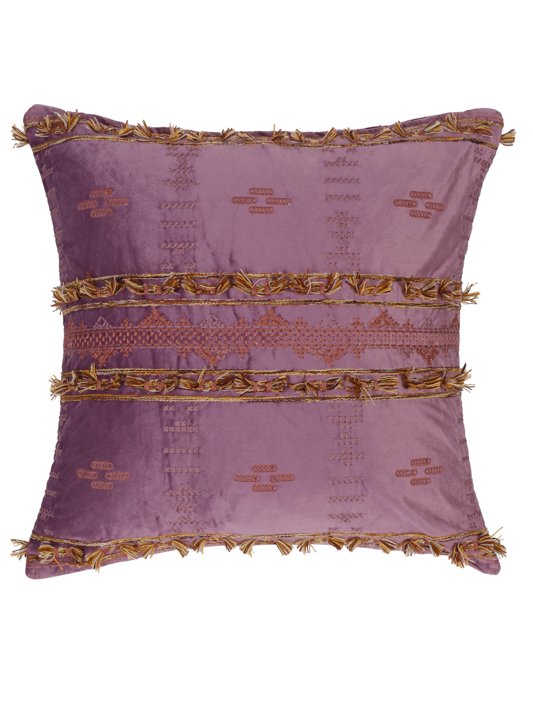Eyda Purple Color Embroidered Velvet Cushion Covers Set of 2 - 18x18 inch