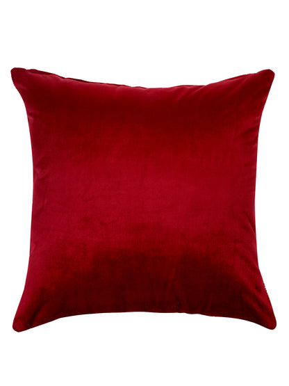 Eyda Maroon Color Embroidered Velvet Cushion Covers Set of 2 - 18x18 inch