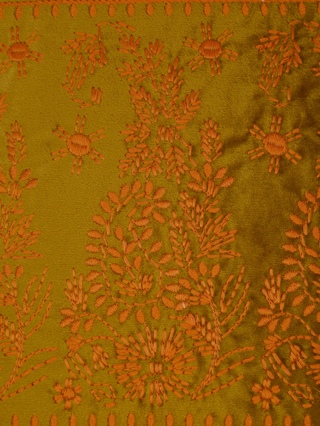 Eyda Mustard Color Embroidered Velvet Cushion Covers Set of 2 - 18x18 inch