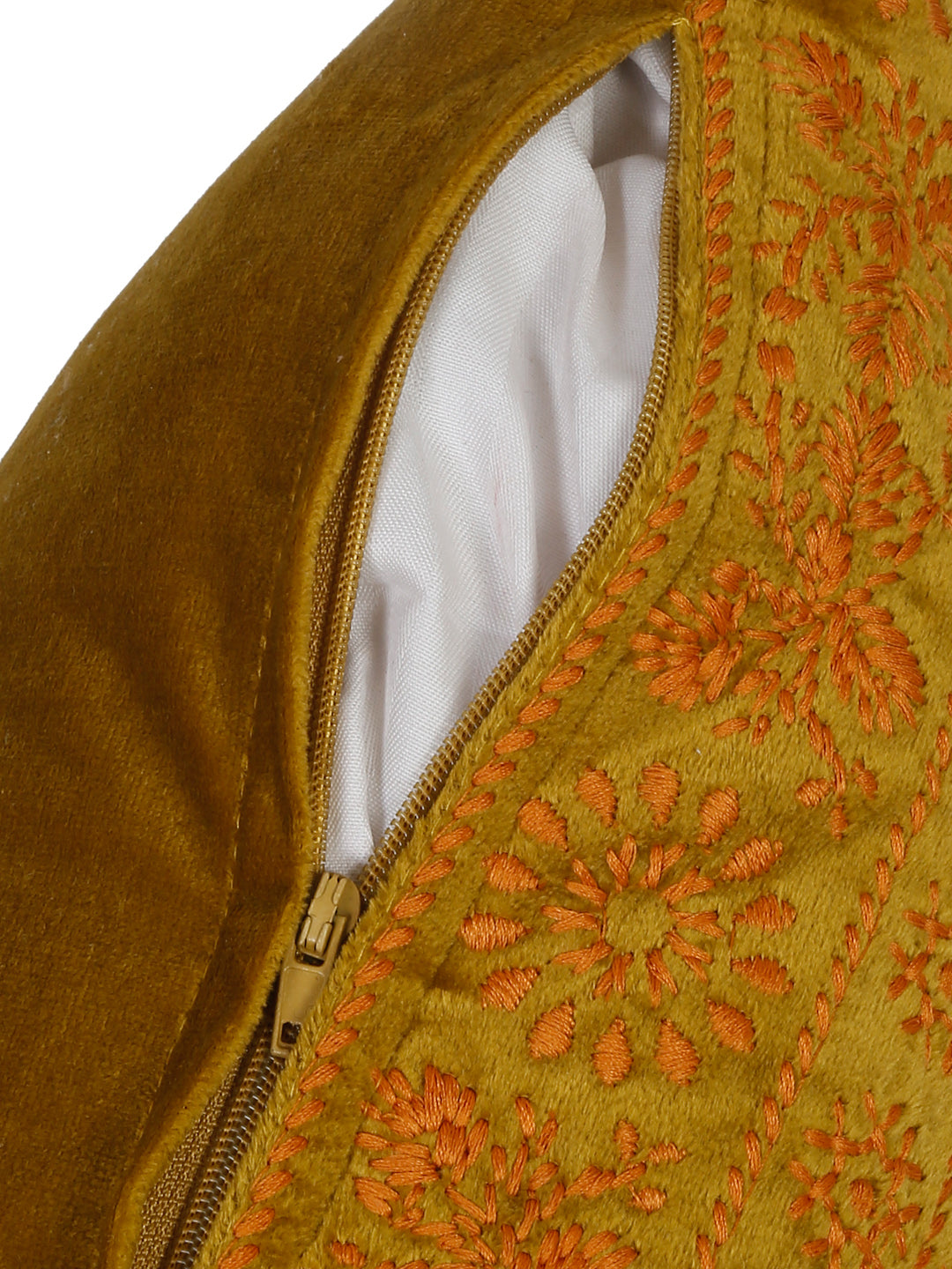 Eyda Mustard Color Embroidered Velvet Cushion Covers Set of 2 - 18x18 inch