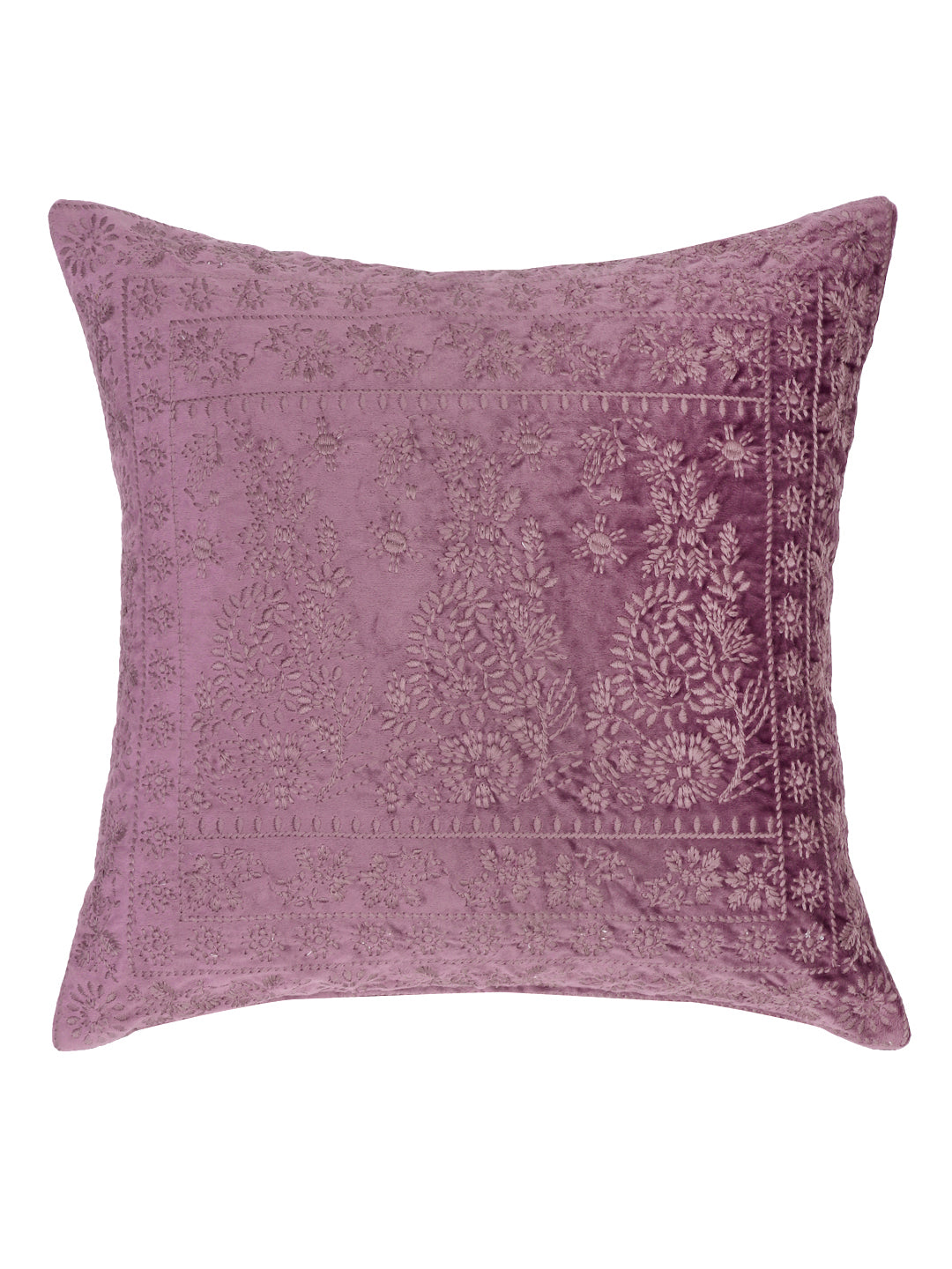 Eyda Purple Color Embroidered Velvet Cushion Covers Set of 2 - 18x18 inch