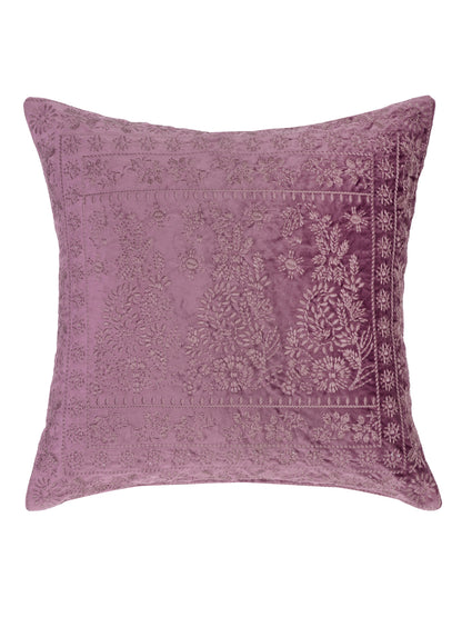 Eyda Purple Color Embroidered Velvet Cushion Covers Set of 2 - 18x18 inch
