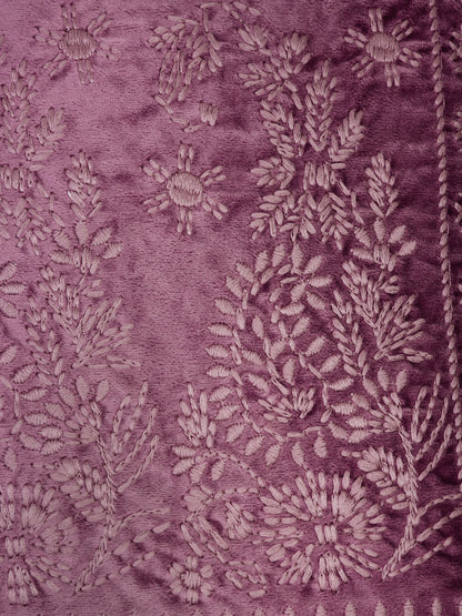 Eyda Purple Color Embroidered Velvet Cushion Covers Set of 2 - 18x18 inch