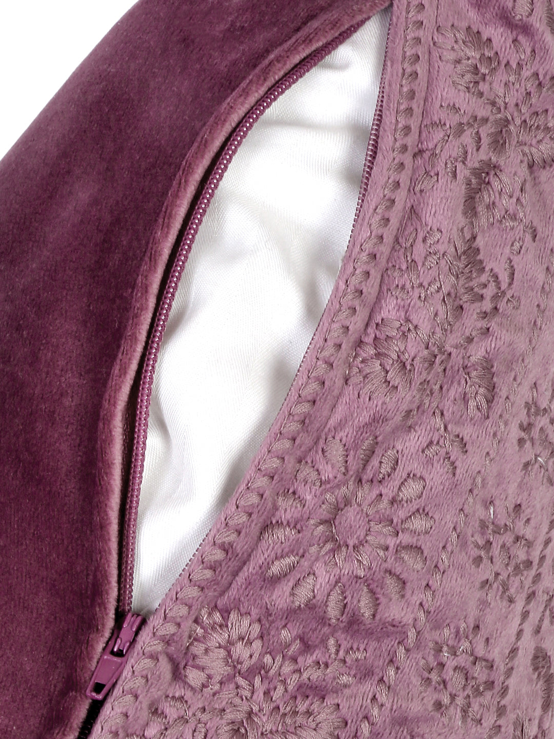 Eyda Purple Color Embroidered Velvet Cushion Covers Set of 2 - 18x18 inch
