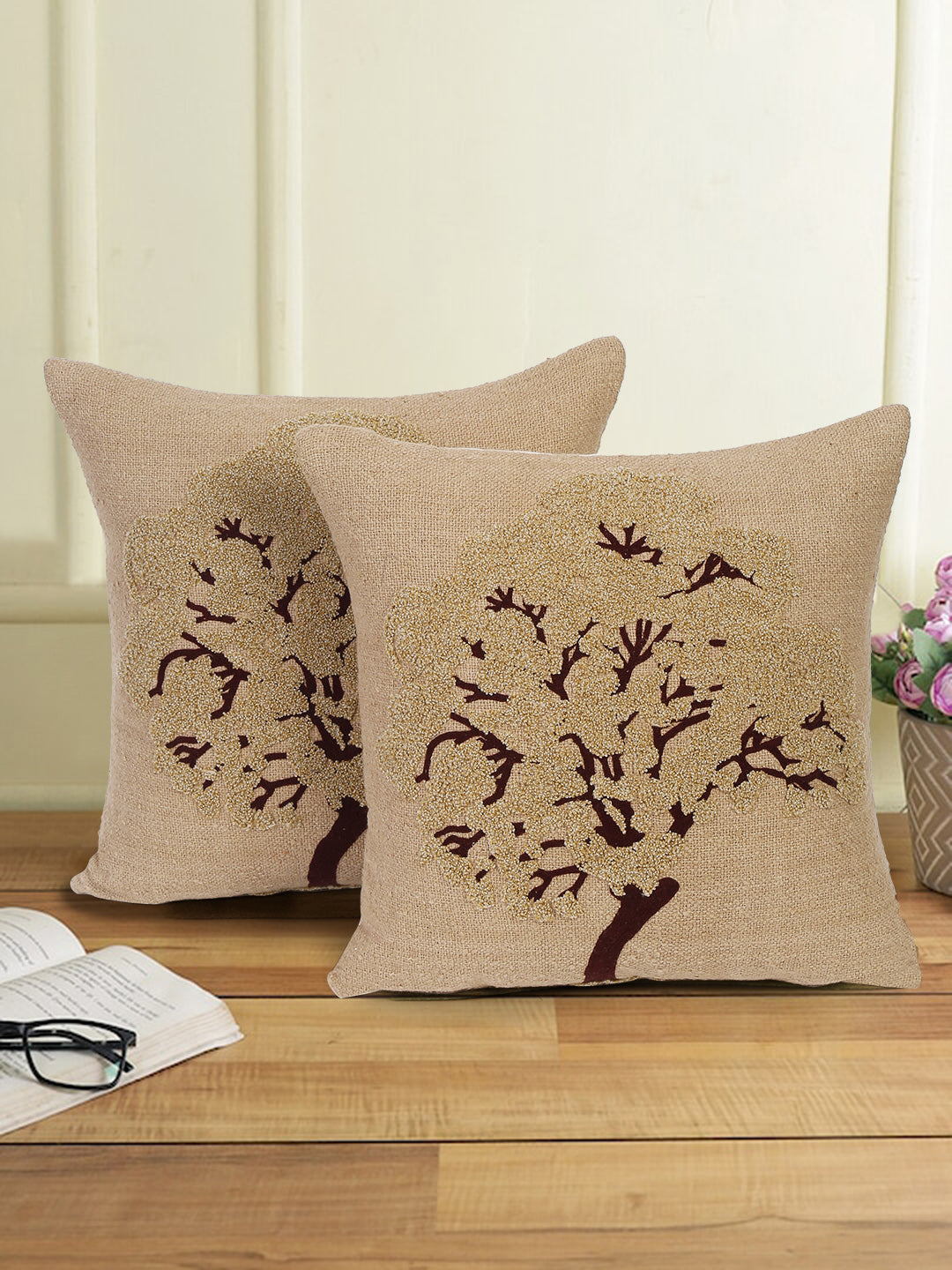 Eyda Embroidered Cotton Cushion Covers Set of 2-18x18 inch