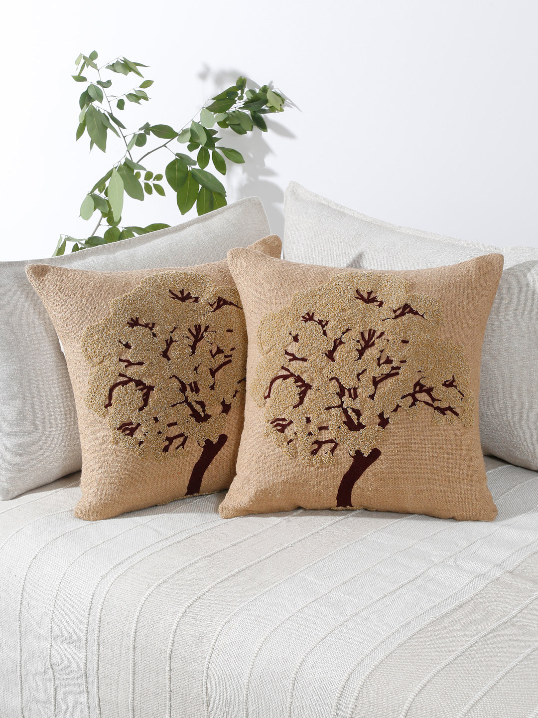Eyda Embroidered Cotton Cushion Covers Set of 2-18x18 inch