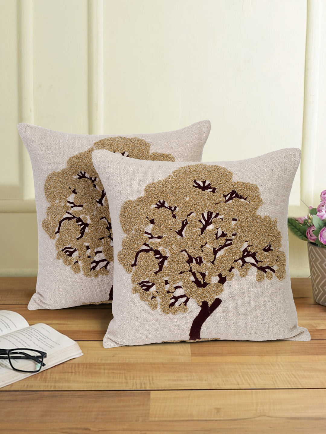 Eyda Embroidered Cotton Cushion Covers Set of 2-18x18 inch