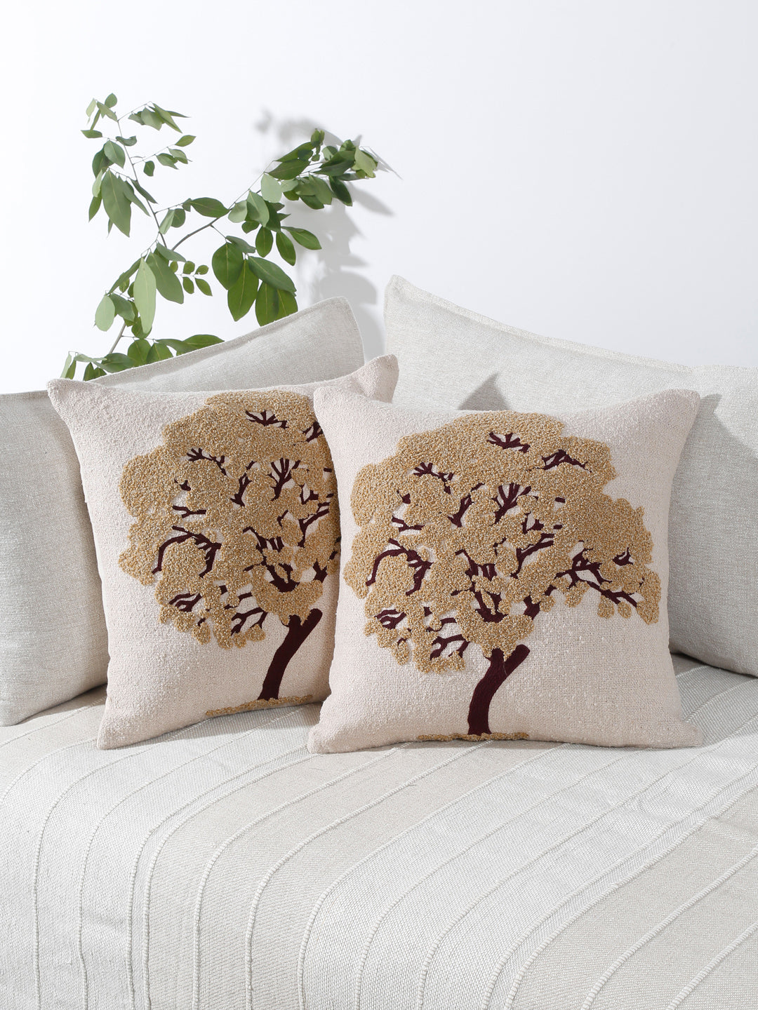 Eyda Embroidered Cotton Cushion Covers Set of 2-18x18 inch