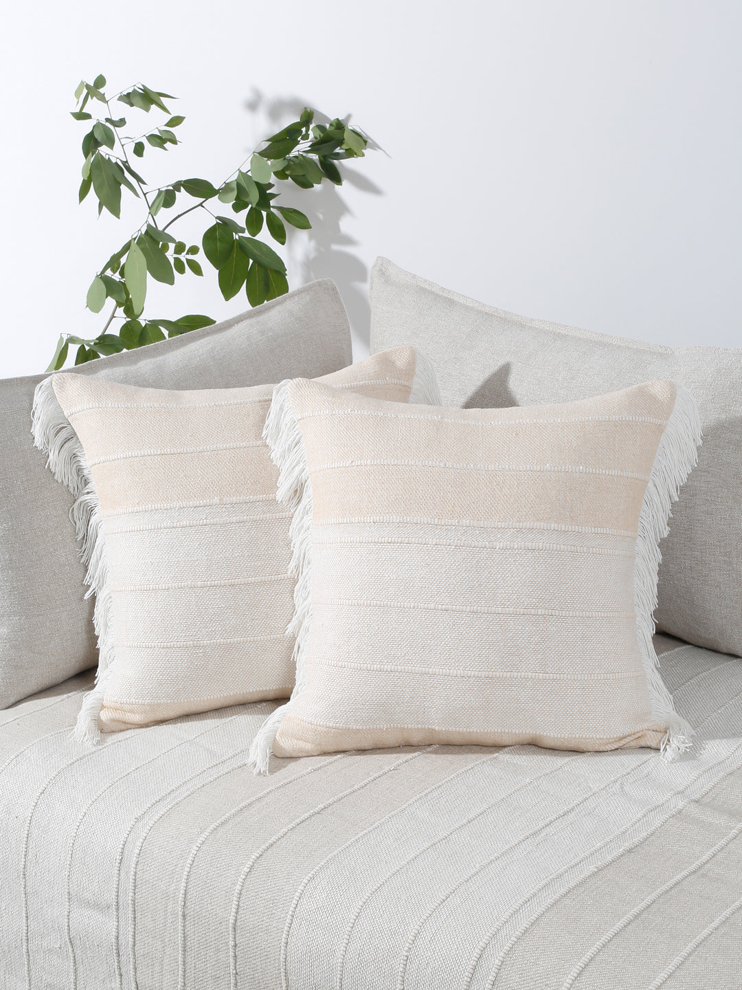 Eyda 100% Cotton Woven Sofa Cushion Covers Set of 2 18x18 inch