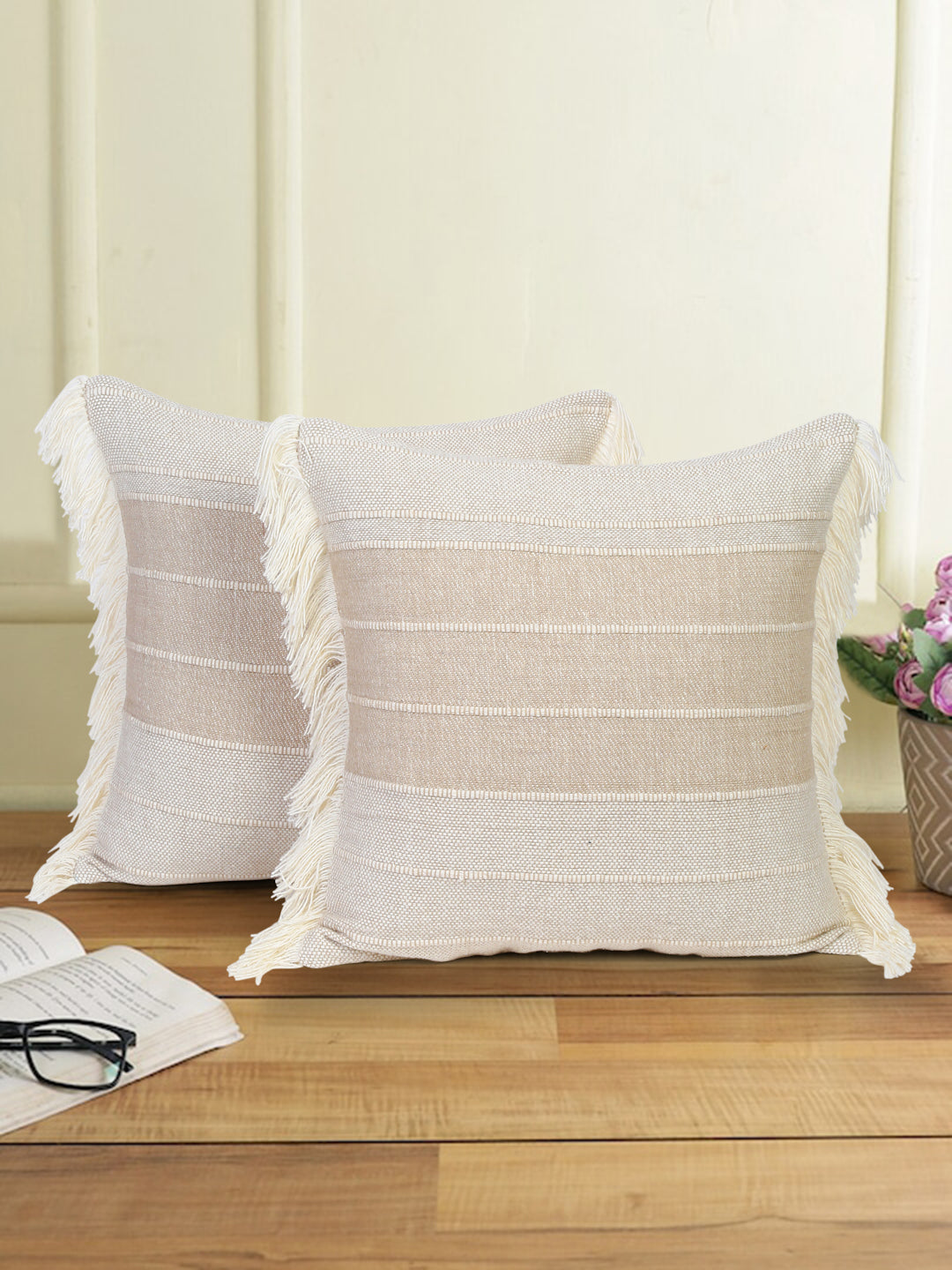 Eyda 100% Cotton Woven Sofa Cushion Covers Set of 2 18x18 inch