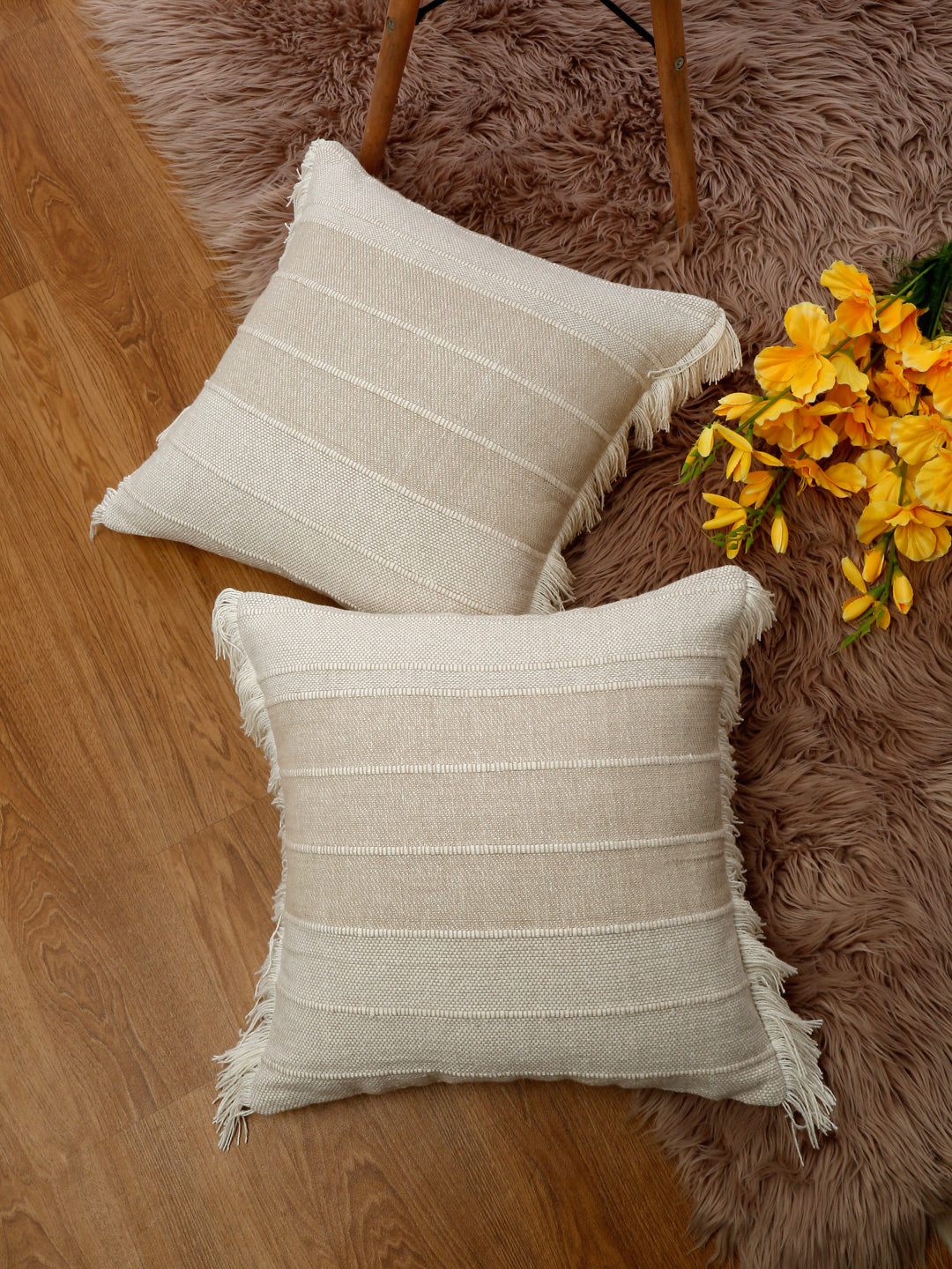 Eyda 100% Cotton Woven Sofa Cushion Covers Set of 2 18x18 inch