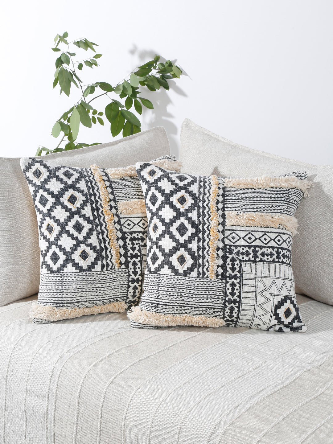 Eyda Hand Block Printed Cotton Sofa Cushion Covers Set of 2 18x18 inch