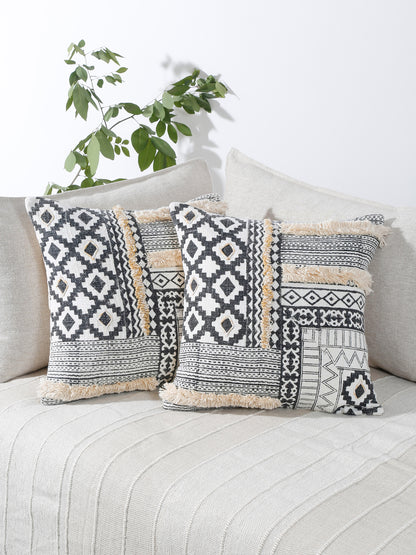 Eyda Hand Block Printed Cotton Sofa Cushion Covers Set of 2 18x18 inch