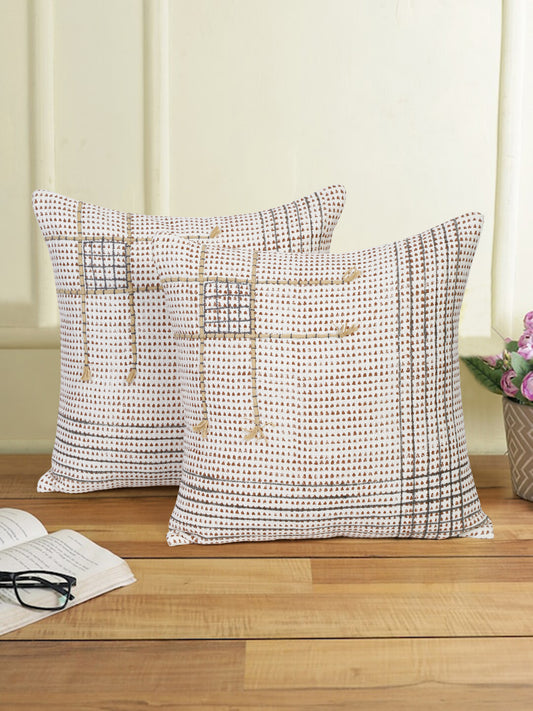 Eyda Hand Block Printed Cotton Sofa Cushion Covers Set of 2 18x18 inch