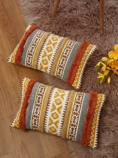 Eyda Hand Block Printed Cotton Cushion Covers Set of 2 12x20 inch
