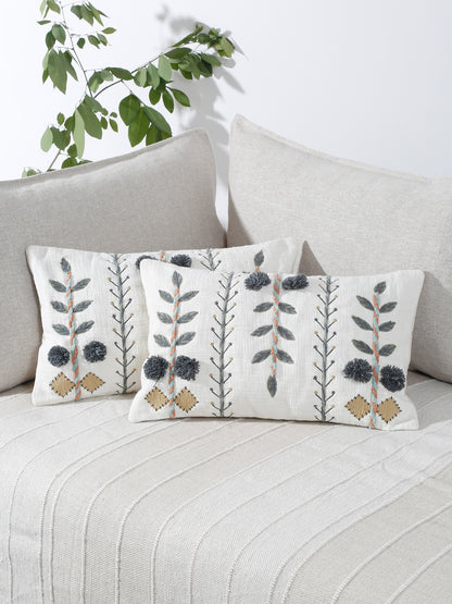 Eyda Embroidered Cotton Cushion Covers Set of 2-12x20 inch
