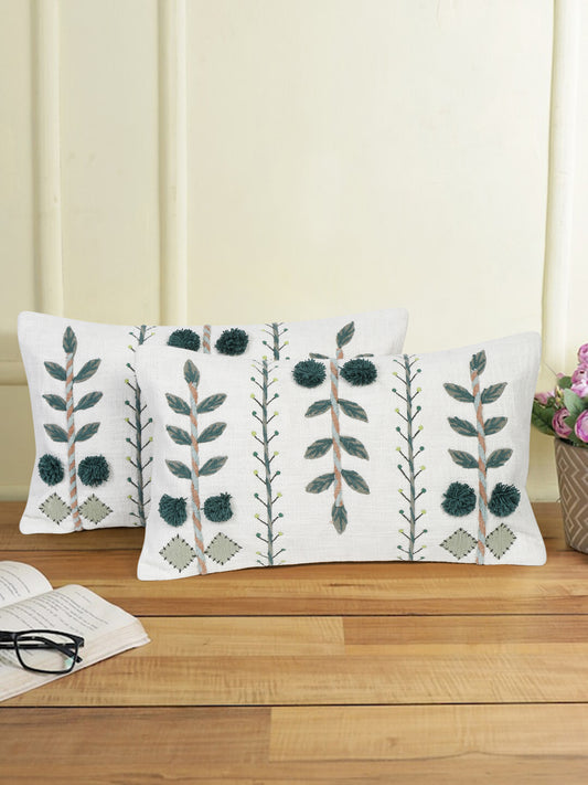 Eyda Embroidered Cotton Cushion Covers Set of 2-12x20 inch