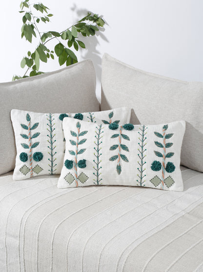Eyda Embroidered Cotton Cushion Covers Set of 2-12x20 inch